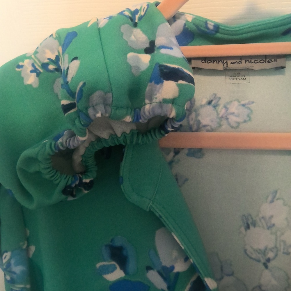 NWT Danny & Nicole Green & Blue Floral Collared V-Neck Belted Dress 18 - Picture 8 of 14